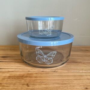 Dolly Butterfly Glass Storage Container Set of 2 with Light Blue